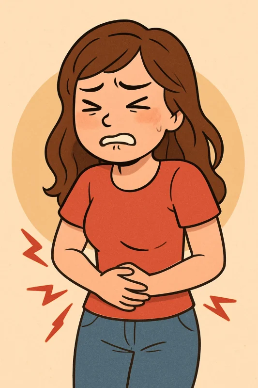 woman holding stomach - Menstrual phase